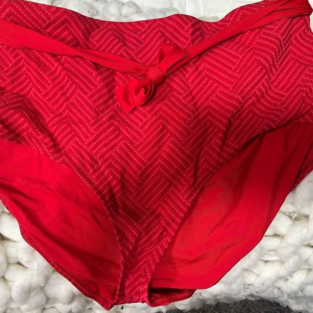 Aerie Red Textured Bikini Bottoms
